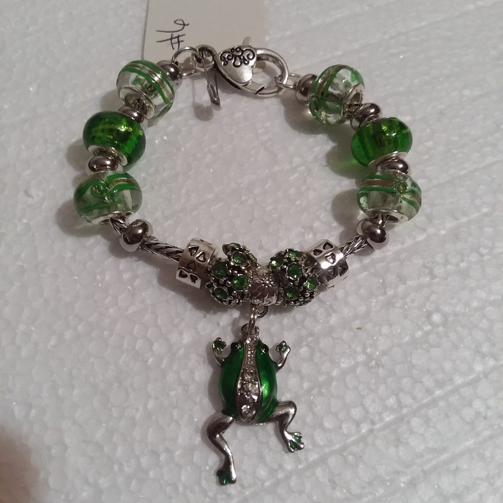#6-6 3/4"-7" Bracelet-Frog-Glass Beads .925